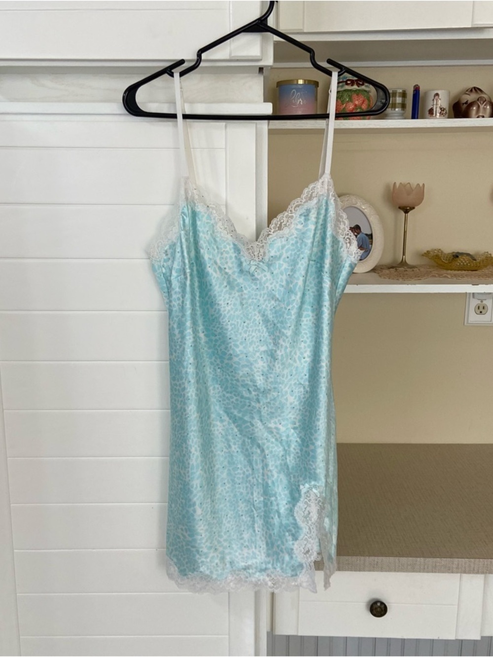 Y2K Light Blue Satin Lace Slip Dress